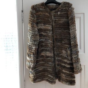 NEW Brown&beige Adrienne Landau Knit Fur Coat